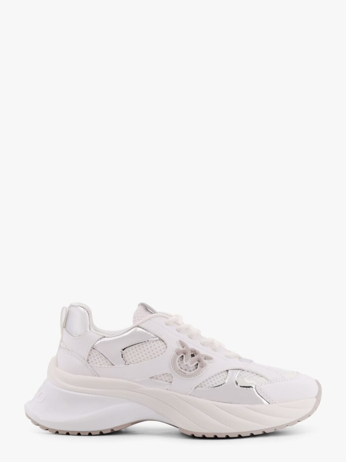 Pinko Ariel Leather Mesh And Leather Sneakers With Love Birds Detail