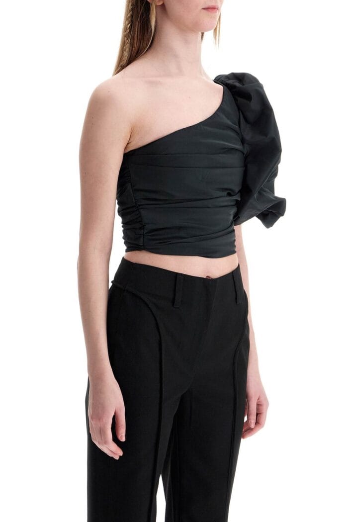 PINKO Black Polyester Off Shoulder Crop Top