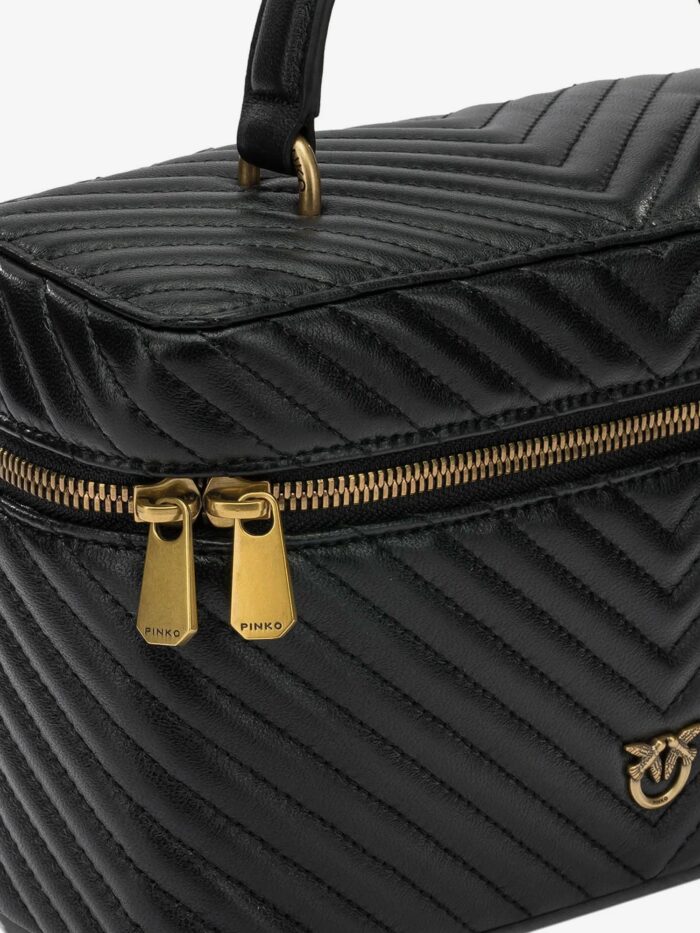 Pinko Leather Beauty Case With Metal Love Birds Logo