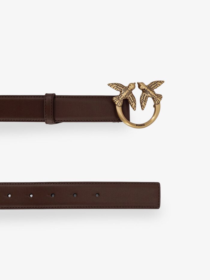 Pinko Leather Belt With Metal Love Birds Logo