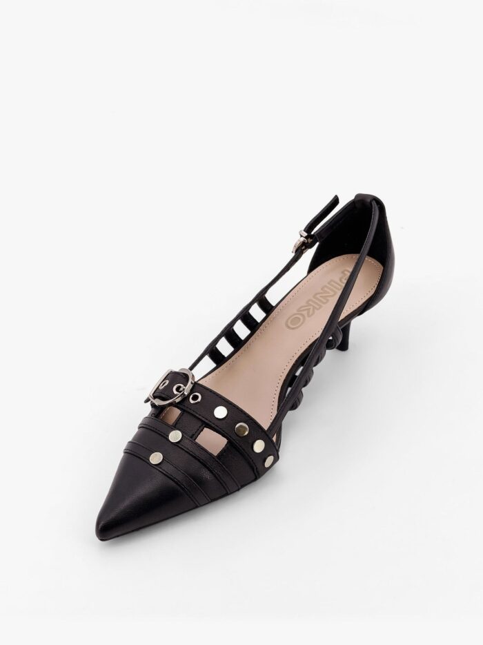 Pinko Leather Gloria Décolleté With Metal Buckle Detail On The Front