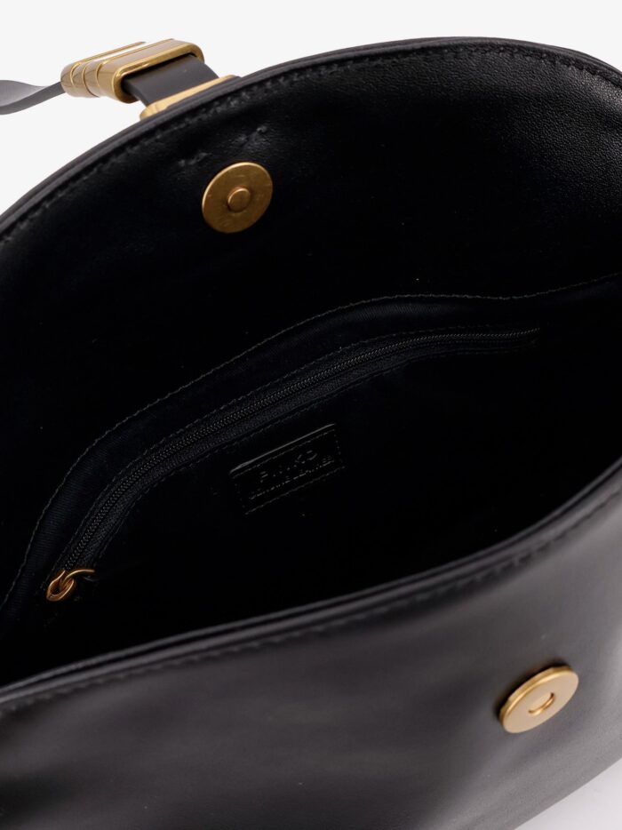 Pinko Leather Shoulder Bag With Metal Detail With Engraved Logo