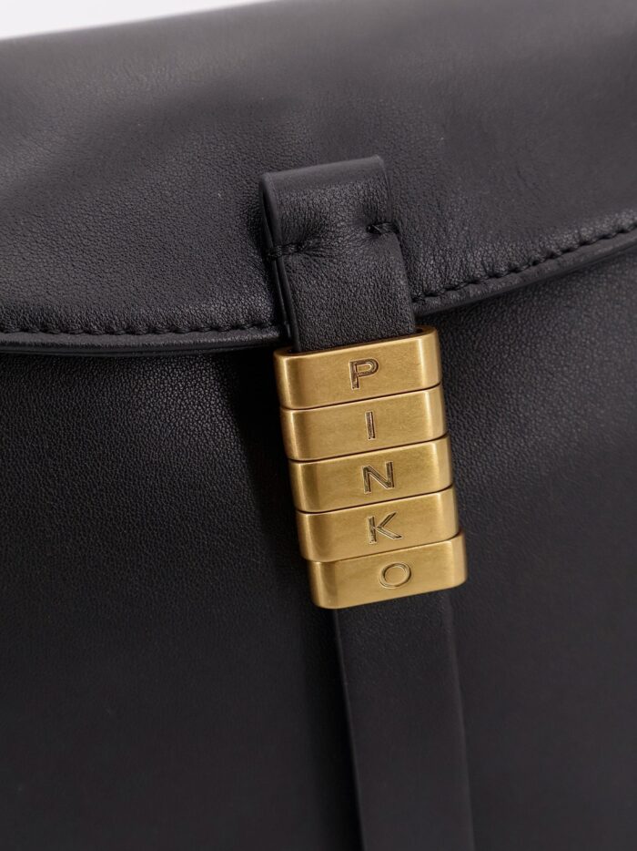 Pinko Leather Shoulder Bag With Metal Detail With Engraved Logo