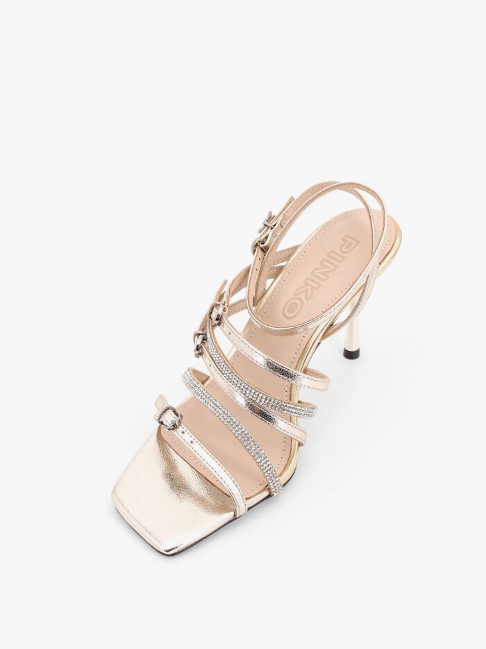 Pinko Lisa Leather Sandals With Rhinestone Strap Detail