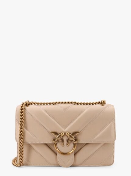 Pinko Love One Classic Matelassé Leather Shoulder Bag With Love Birds Buckle