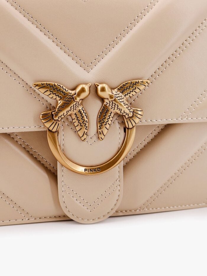 Pinko Love One Classic Matelassé Leather Shoulder Bag With Love Birds Buckle