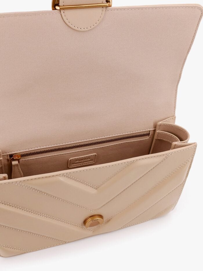 Pinko Love One Classic Matelassé Leather Shoulder Bag With Love Birds Buckle
