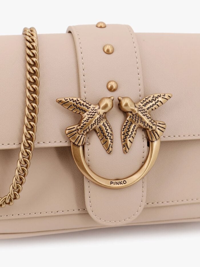 Pinko Love One Pocket Leather Shoulder Bag With Love Birds Buckle