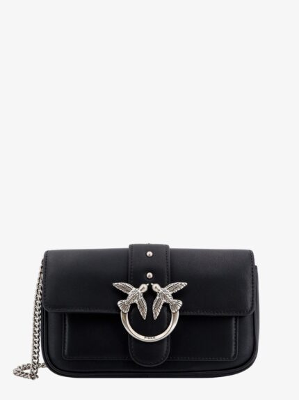 Pinko Love One Pocket Leather Shoulder Bag With Love Birds Buckle