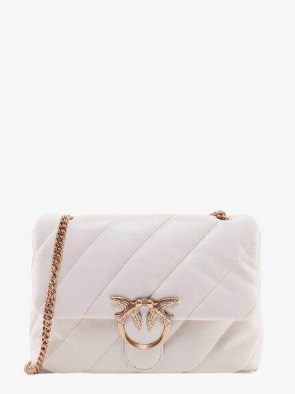 Pinko Matelassé Leather Shoulder Bag With Iconic Love Birds Buckle