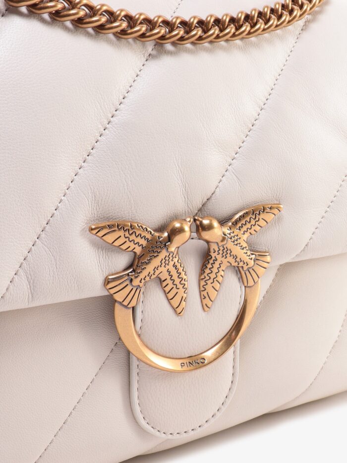 Pinko Matelassé Leather Shoulder Bag With Iconic Love Birds Buckle
