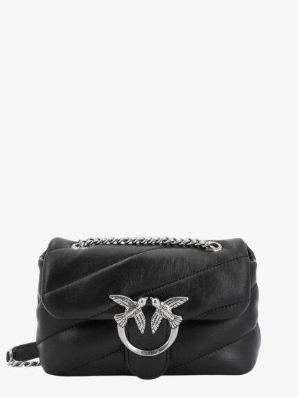 Pinko Matelassé Leather Shoulder Bag With Iconic Love Birds Buckle