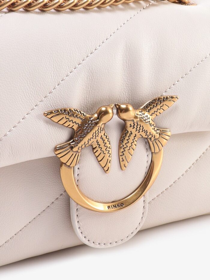 Pinko Matelassé Leather Shoulder Bag With Iconic Love Birds Buckle