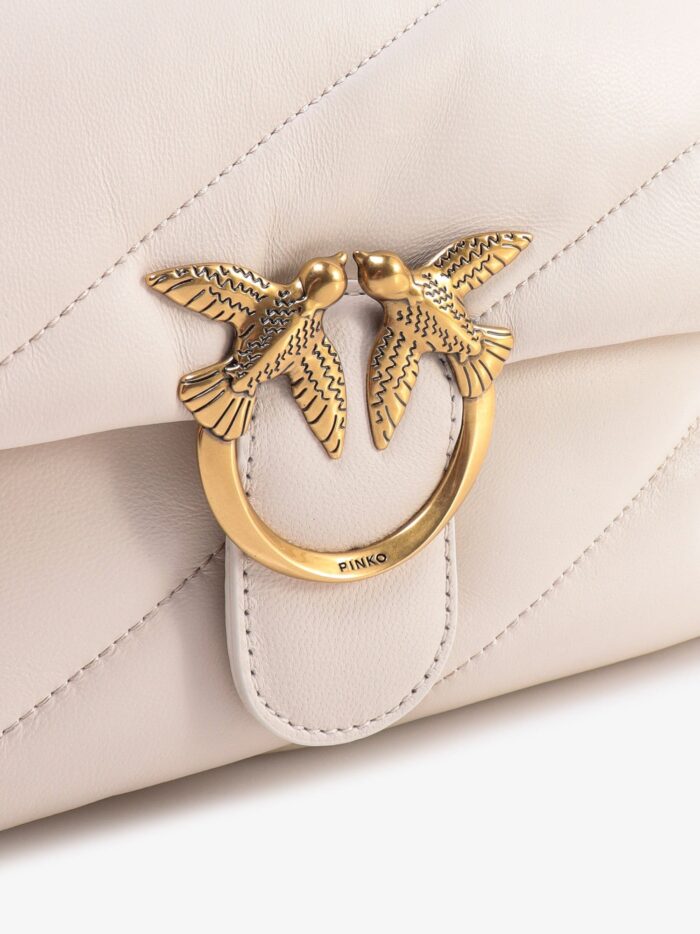 Pinko Matelassé Leather Shoulder Bag With Iconic Love Birds Buckle