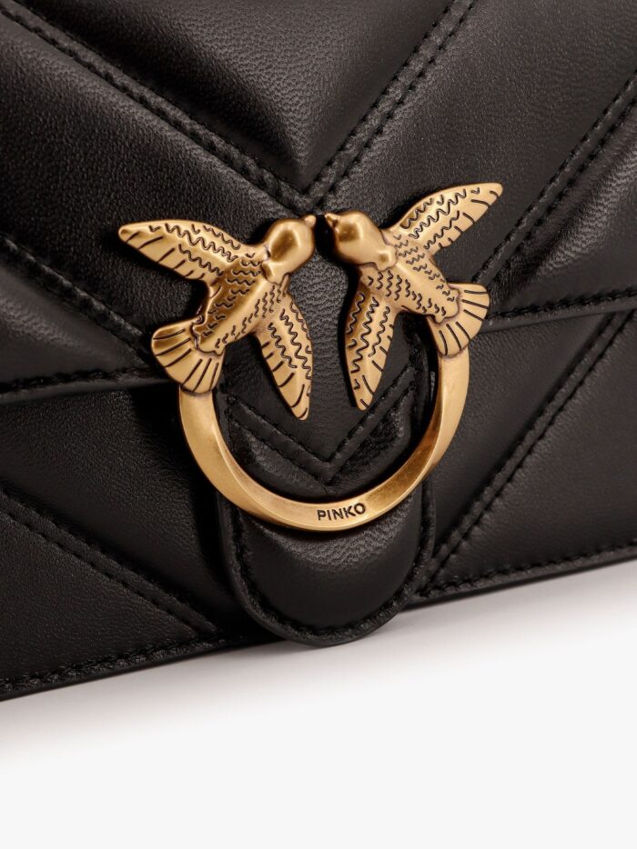 Pinko Matelassé Leather Shoulder Bag With Love Birds Buckle