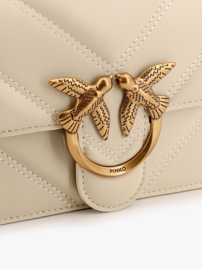 Pinko Matelassé Leather Shoulder Bag With Love Birds Buckle