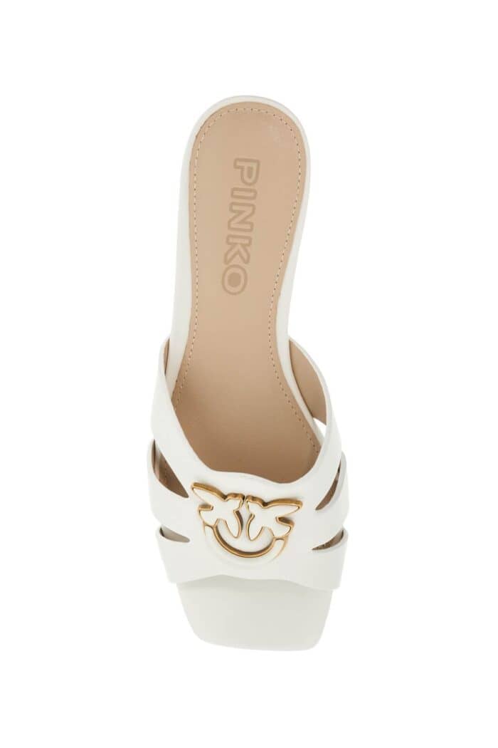 PINKO Milk Calf Leather Slippers With Striped Structure And Golden Details