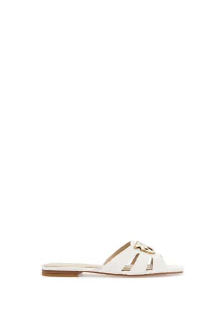 PINKO Milk Calf Leather Slippers With Striped Structure And Golden Details