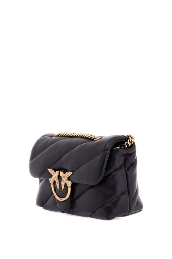 PINKO Mini Black Quilted Bag With Golden Chain Love Puff