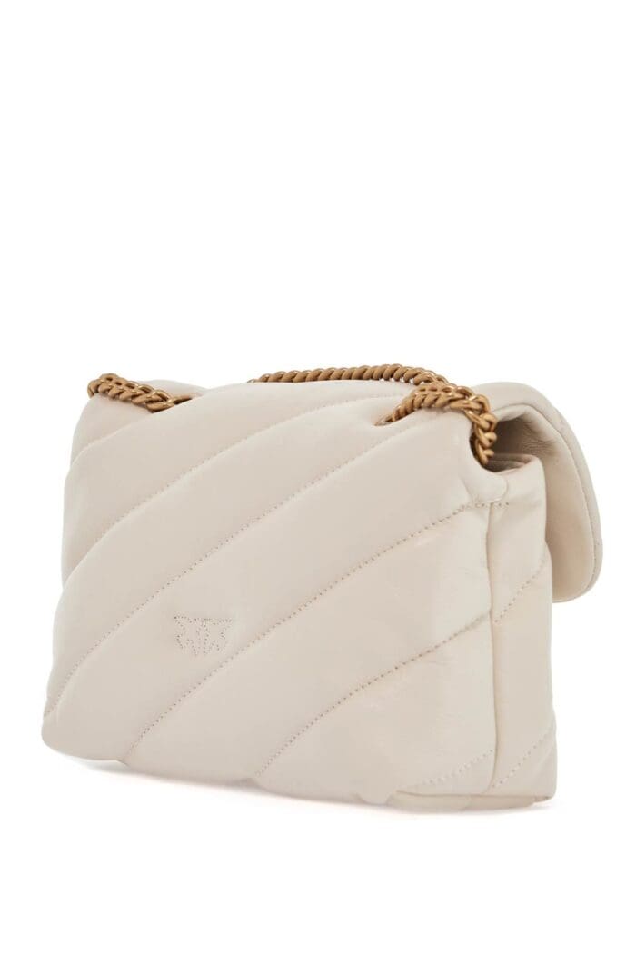 PINKO Mini Love Puff Quilted Bag White Silk Chain Shoulder