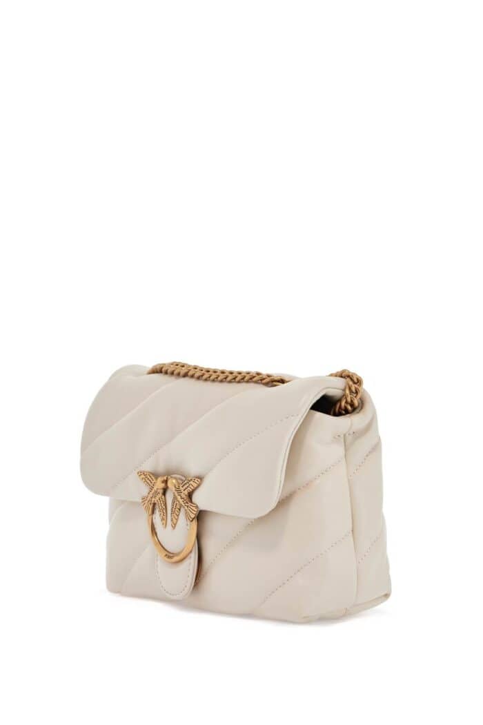 PINKO Mini Love Puff Quilted Bag White Silk Chain Shoulder