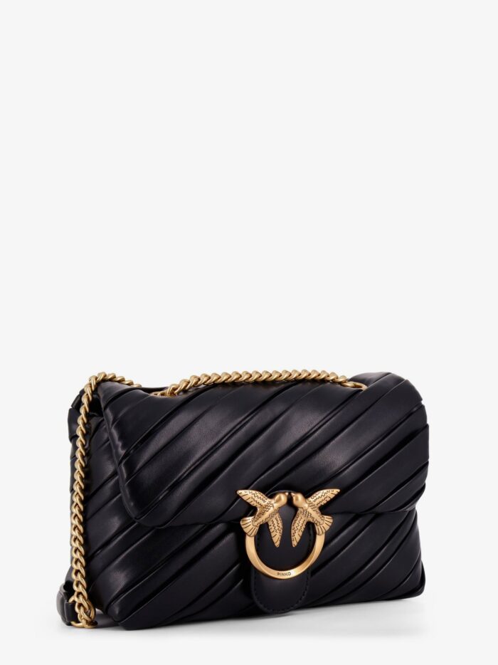 Pinko Plissé Leather Shoulder Bag With Love Birds Buckle