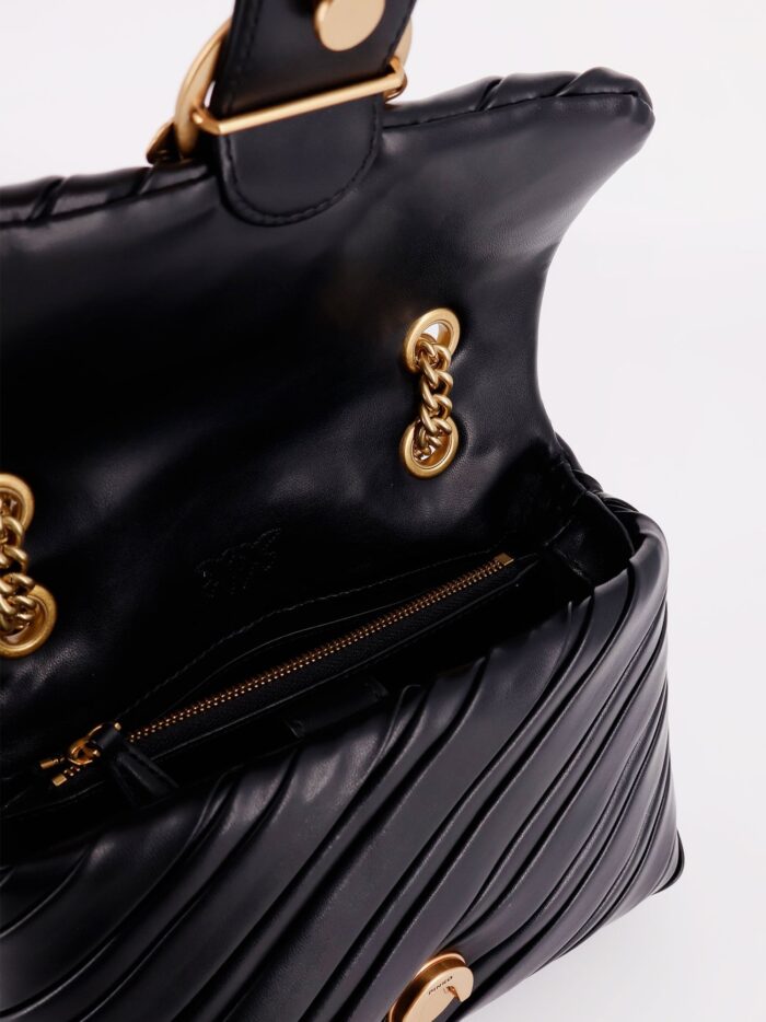 Pinko Plissé Leather Shoulder Bag With Love Birds Buckle