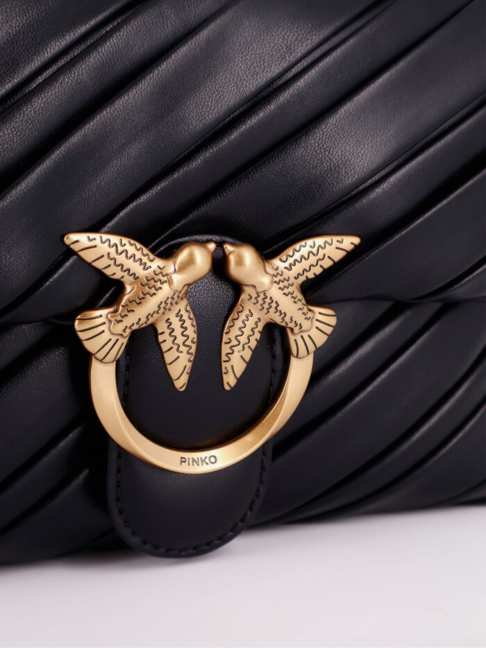 Pinko Plissé Leather Shoulder Bag With Love Birds Buckle