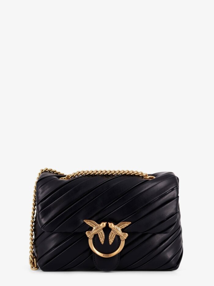 Pinko Plissé Leather Shoulder Bag With Love Birds Buckle