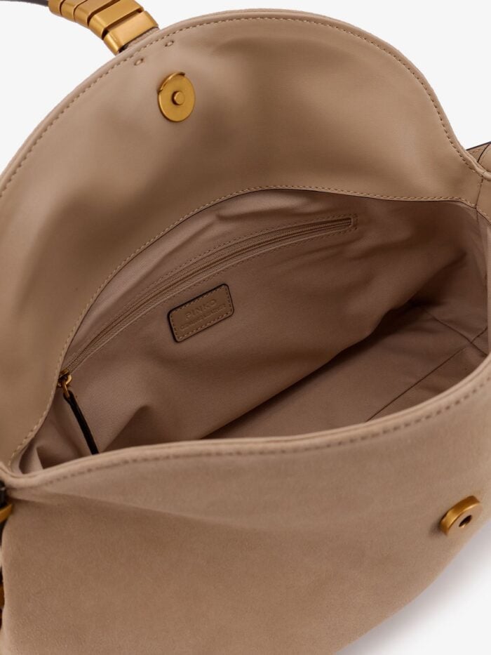 Pinko Suede Crossbody Bag With Metal Detail With Engraved Logo