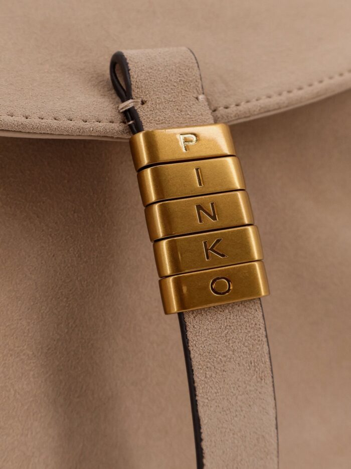 Pinko Suede Crossbody Bag With Metal Detail With Engraved Logo