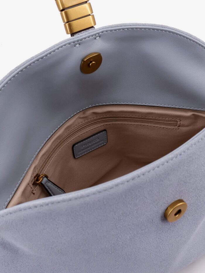 Pinko Suede Shoulder Bag With Metal Logo Detail