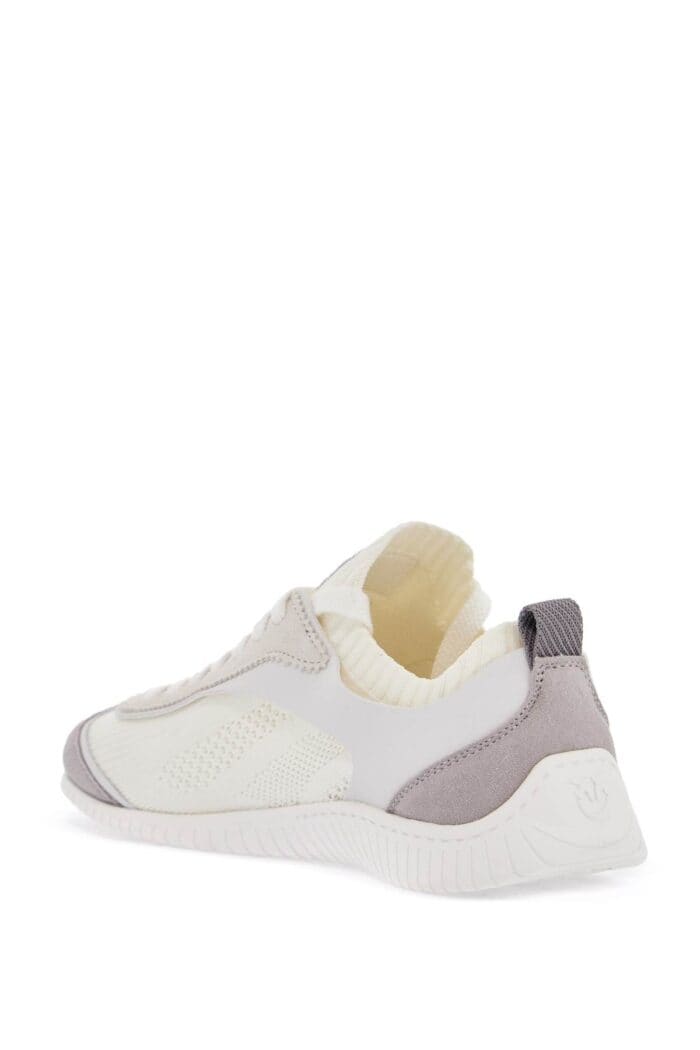 PINKO White Latte Knit Fabric Sneakers With Light Gray Details