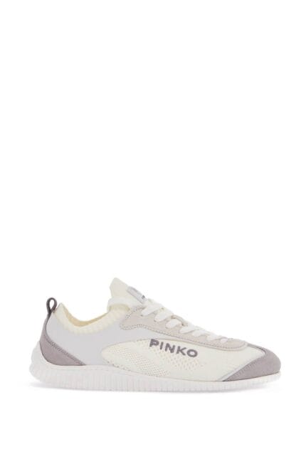 PINKO White Latte Knit Fabric Sneakers With Light Gray Details