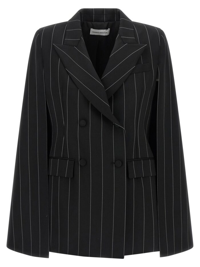 federica bonifaci pinstripe 'tuxedo' cape FEDERICA BONIFACI Pinstripe 'Tuxedo' Cape