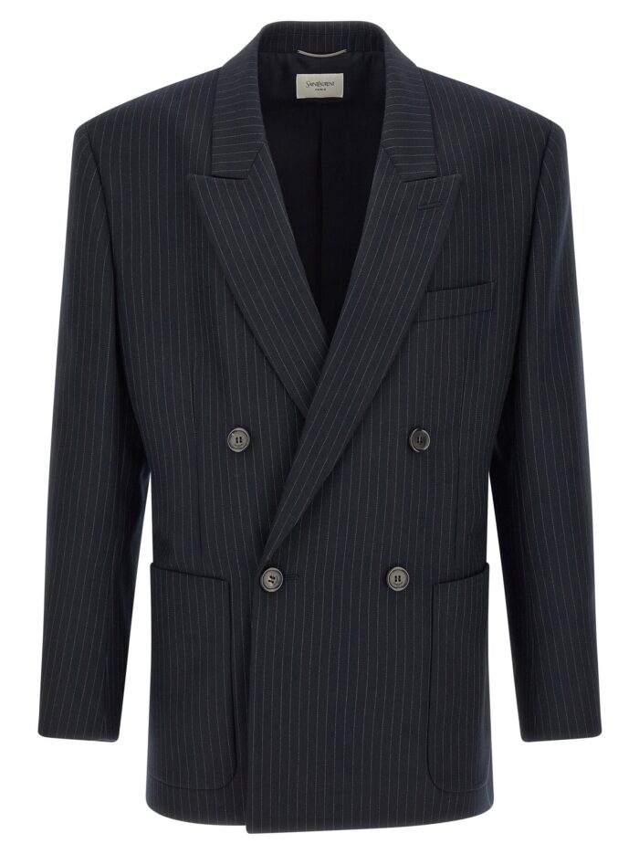 saint laurent pinstriped double breasted blazer Saint Laurent Pinstriped Double-breasted Blazer