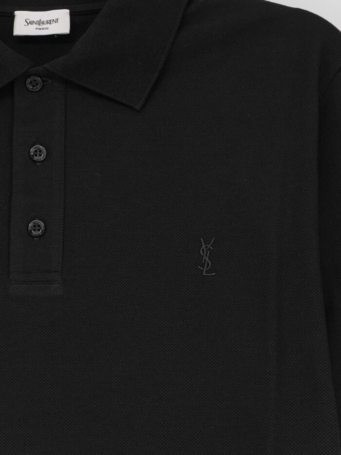 Saint Laurent Piqué Cotton Polo Shirt With Cassandre Embroidery