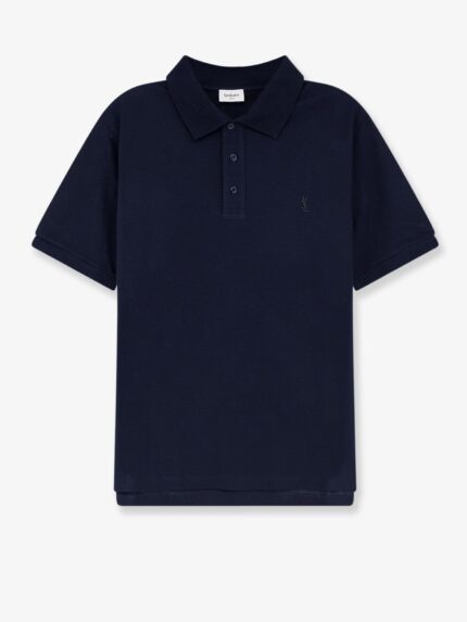 Saint Laurent Piqué Cotton Polo Shirt With Cassandre Embroidery