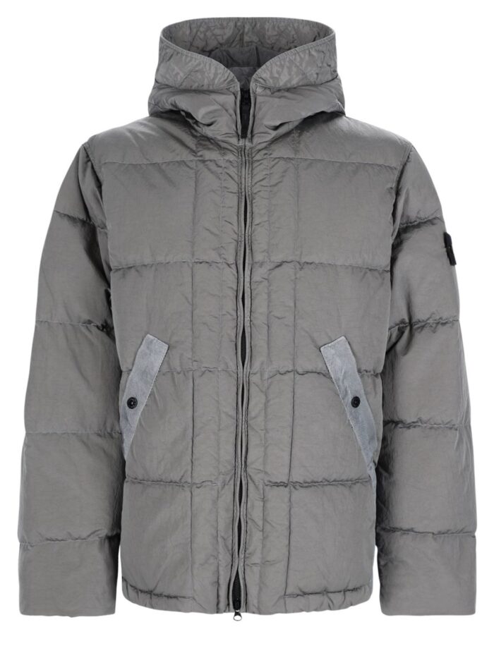 stone island piumino con collo alto e patch logo Stone Island Piumino Con Collo Alto E Patch Logo