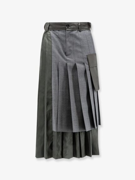 SACAI Pleated Wool Blend Skirt