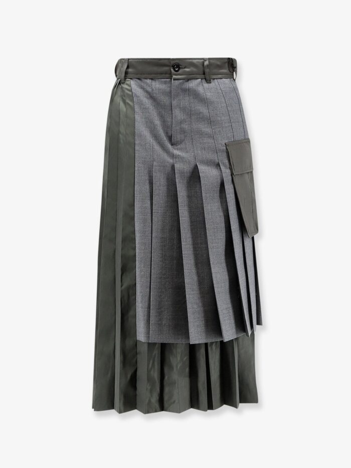 sacai pleated wool blend skirt SACAI Pleated Wool Blend Skirt