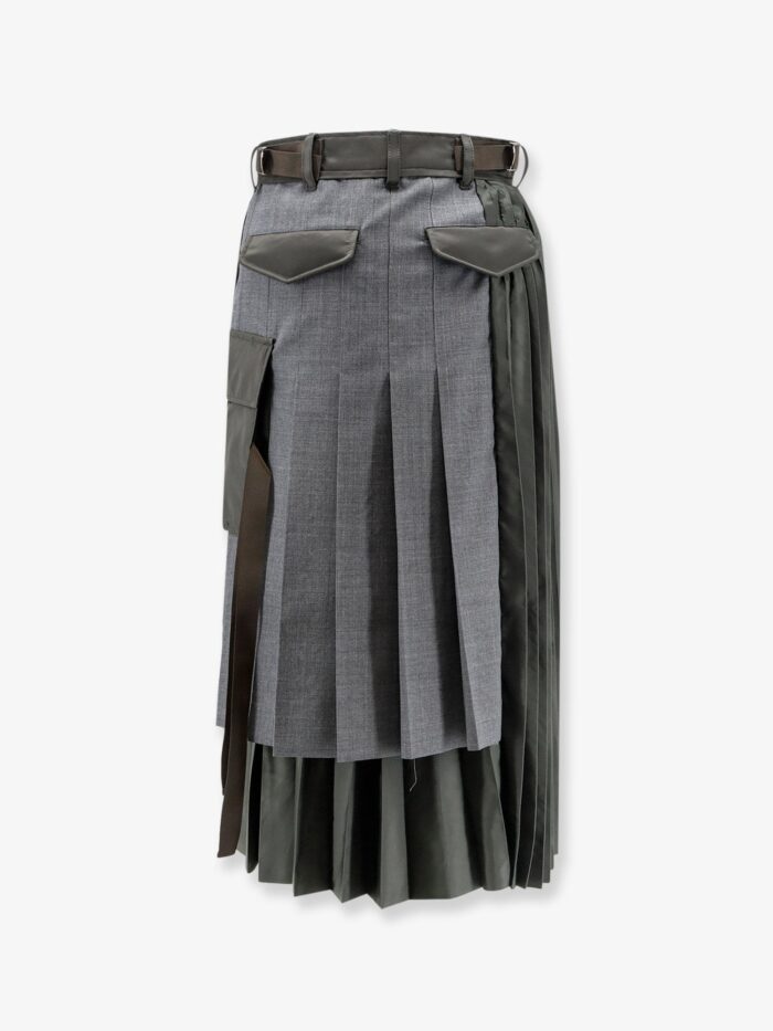 SACAI Pleated Wool Blend Skirt