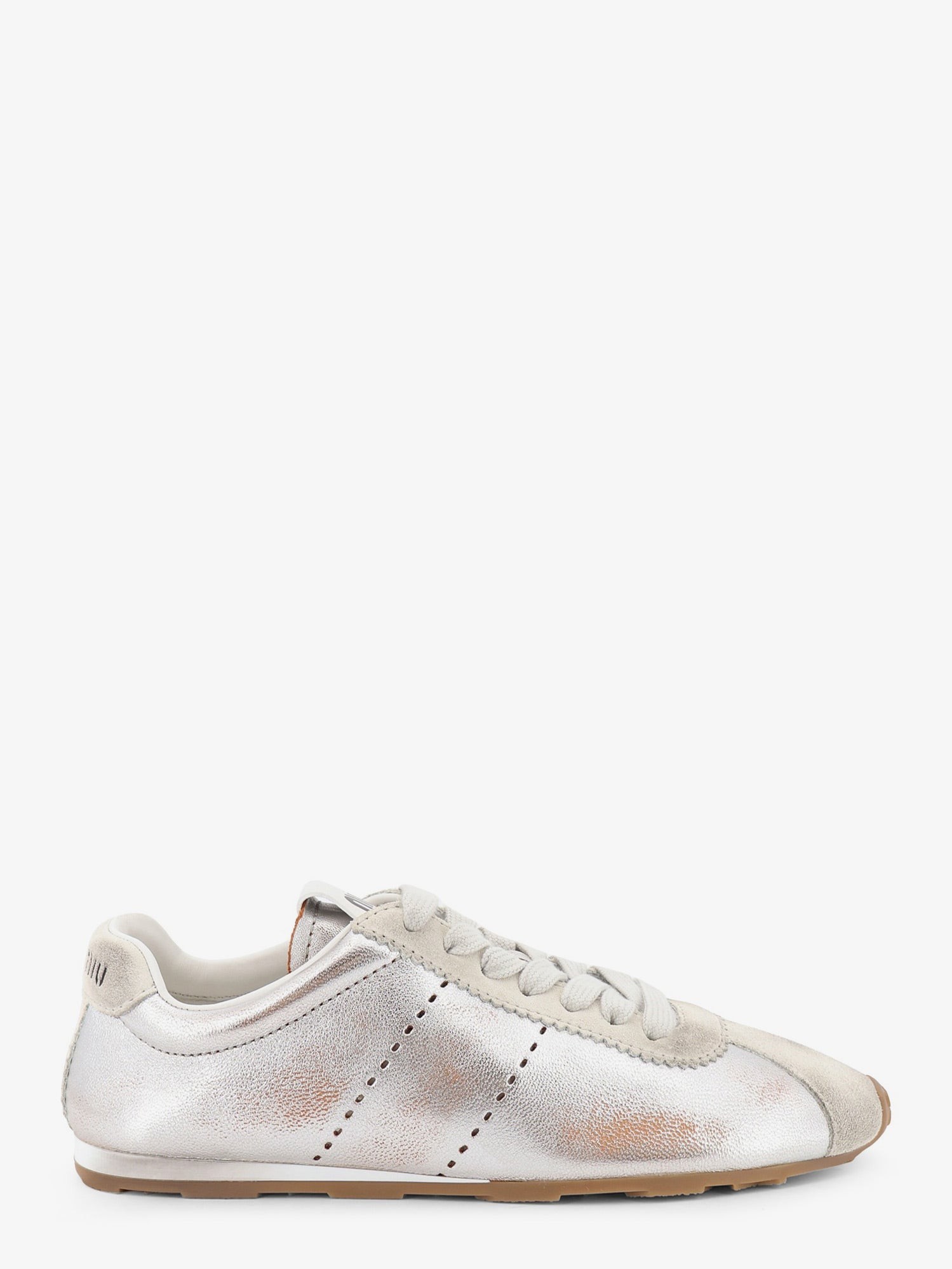Miu Miu Plume Vintage Silver Leather Sneakers