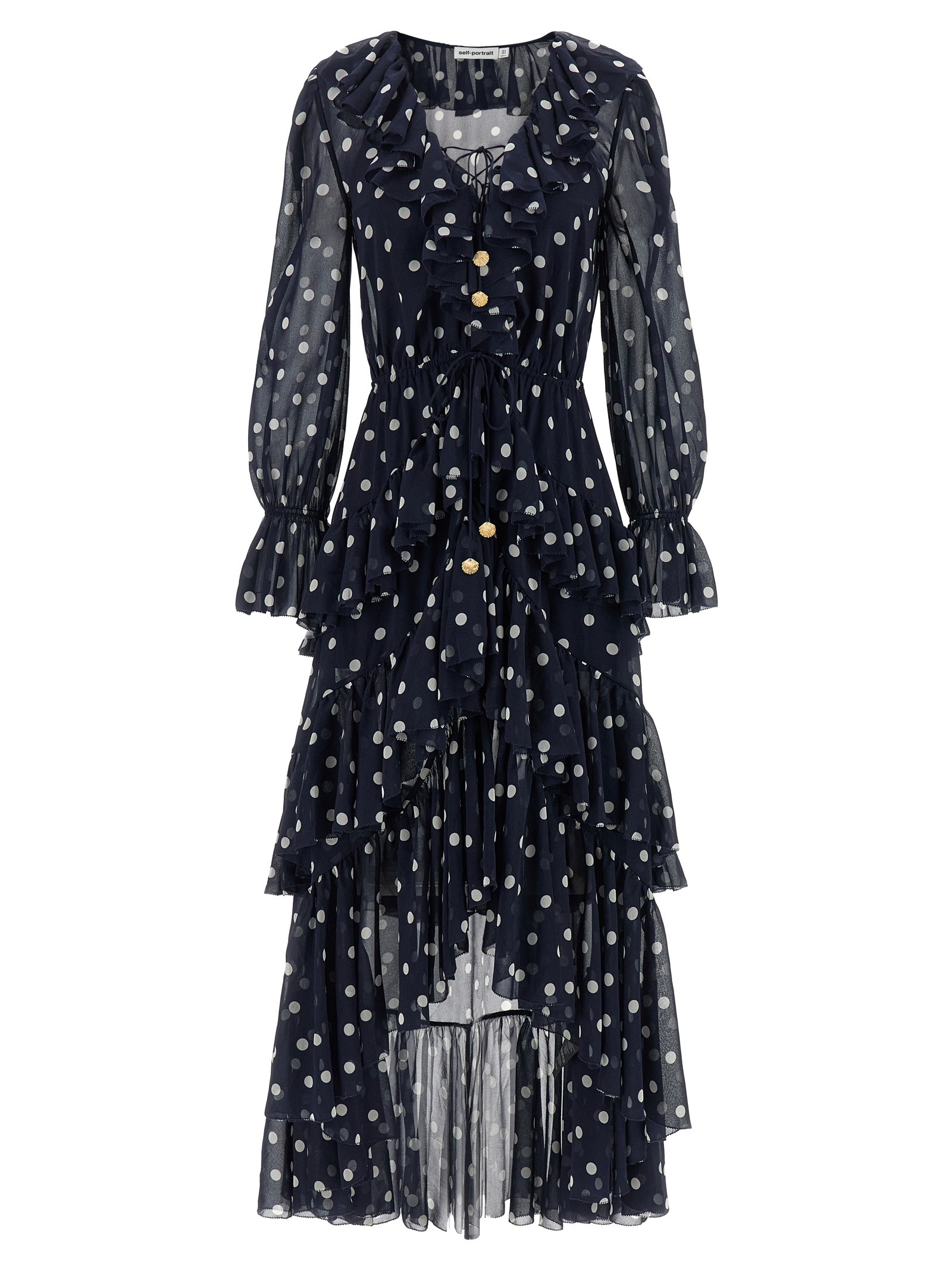 SELF PORTRAIT 'Polka Dot Georgette Ruffle Maxi' Dress