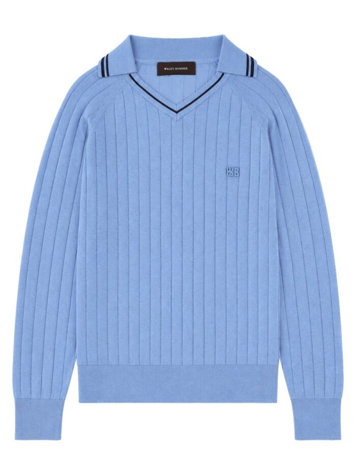 wales bonner polo a coste con scollo a v WALES BONNER Polo A Coste Con Scollo A V