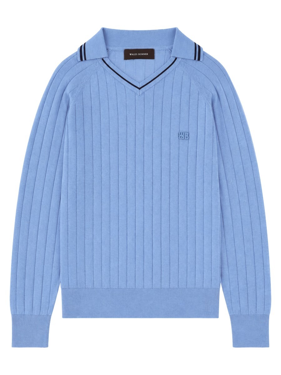 WALES BONNER Polo A Coste Con Scollo A V