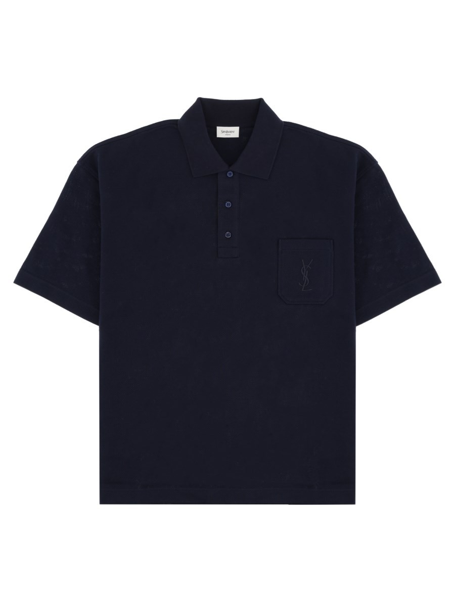 Saint Laurent Polo Cassandre In Piqué Di Cotone
