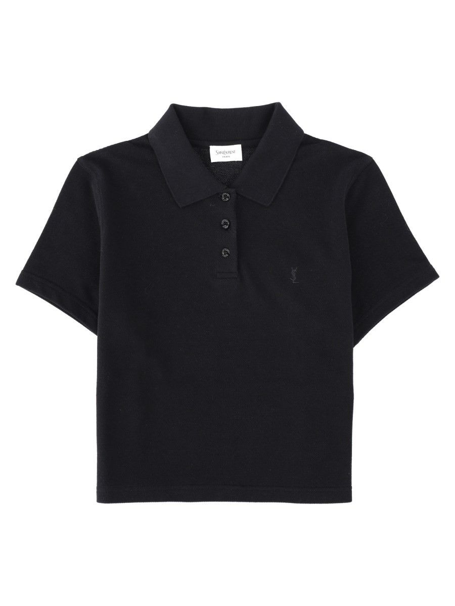 Saint Laurent Polo Corta Cassandre In Piqué Di Cotone