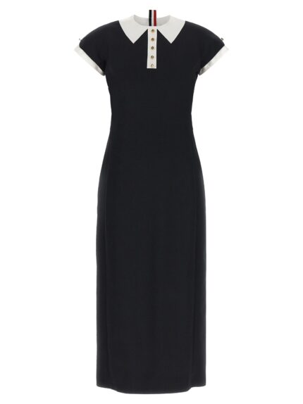 THOM BROWNE Polo Dress With Intarsia And RWB Detail