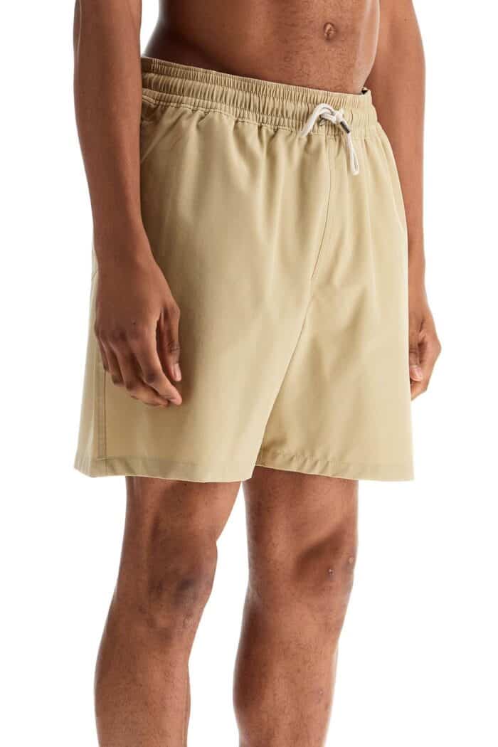 POLO RALPH LAUREN Beige Solid Color Mid-trunk Swim Trunks In Recycled Polyester With Pocket